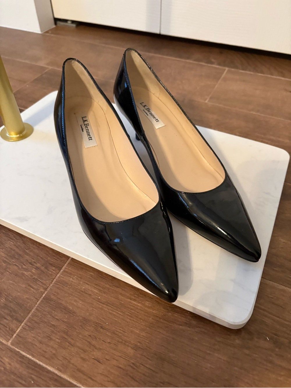 LK Bennett Heels Black Patent Pointed Classic Kitten, Quiet Luxury, Old Money